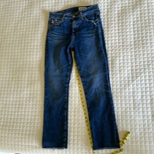 AG Mari 28 raw hem high waist crop straight leg in 12 years blue dusk